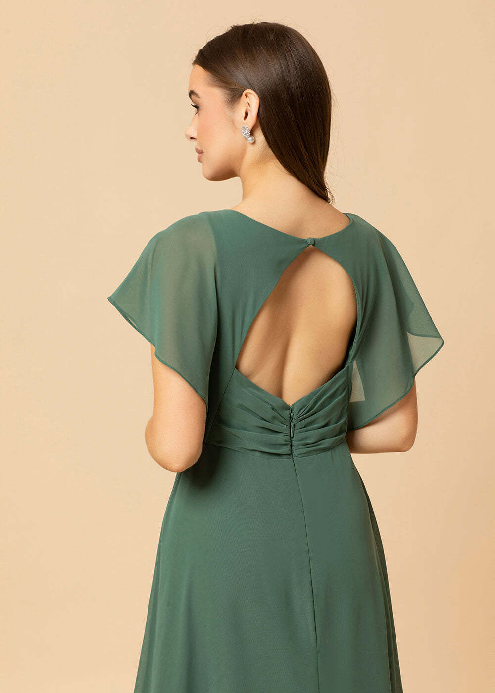 V-neck A-line Cap Sleeve Chiffon Long Bridesmaid Dress