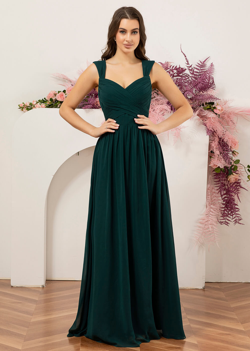 Sweetheart Neck and Back Chiffon Floor Length Bridesmaid Dress