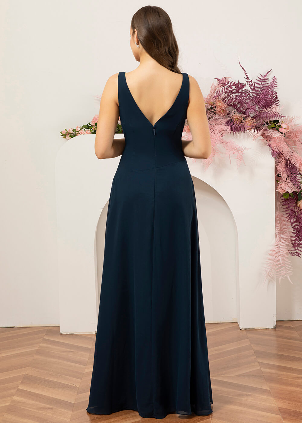V-neck A-line V-back Chiffon Bridesmaid Dress