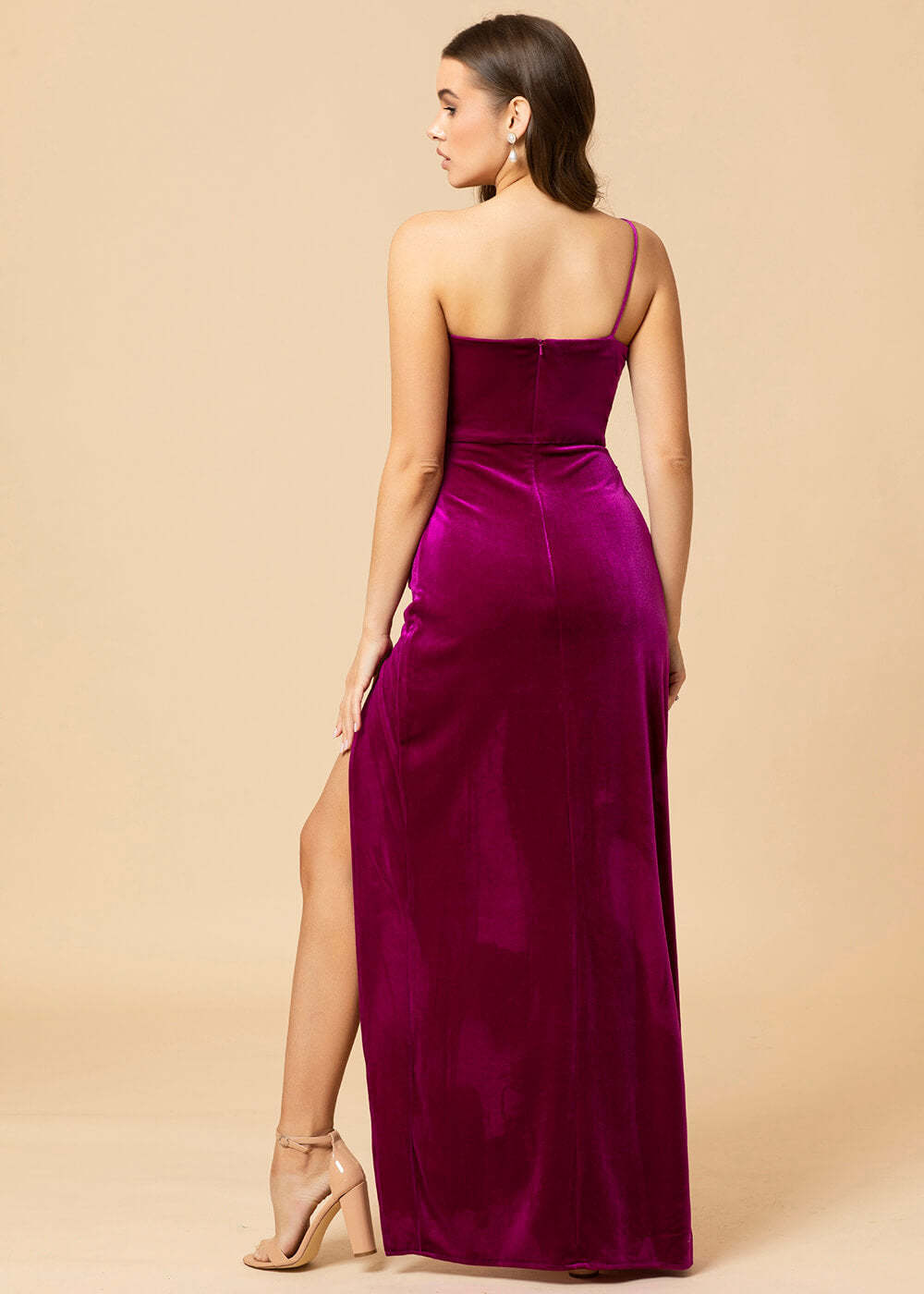 Sheath One Shoulder Velevt Bridesmaid Dress With Side Slit