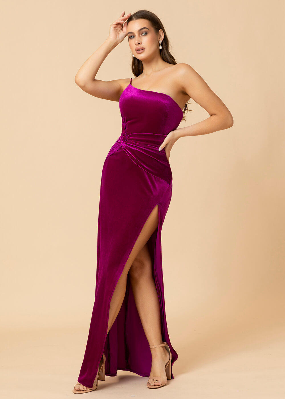 Sheath One Shoulder Velevt Bridesmaid Dress With Side Slit