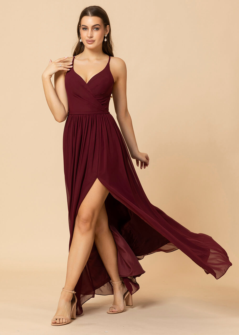 V-neck A-line Back Detail Chiffon Bridesmaid Dress
