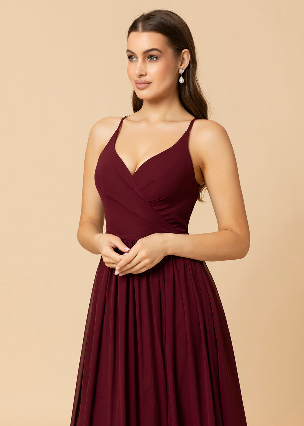 V-neck A-line Back Detail Chiffon Bridesmaid Dress