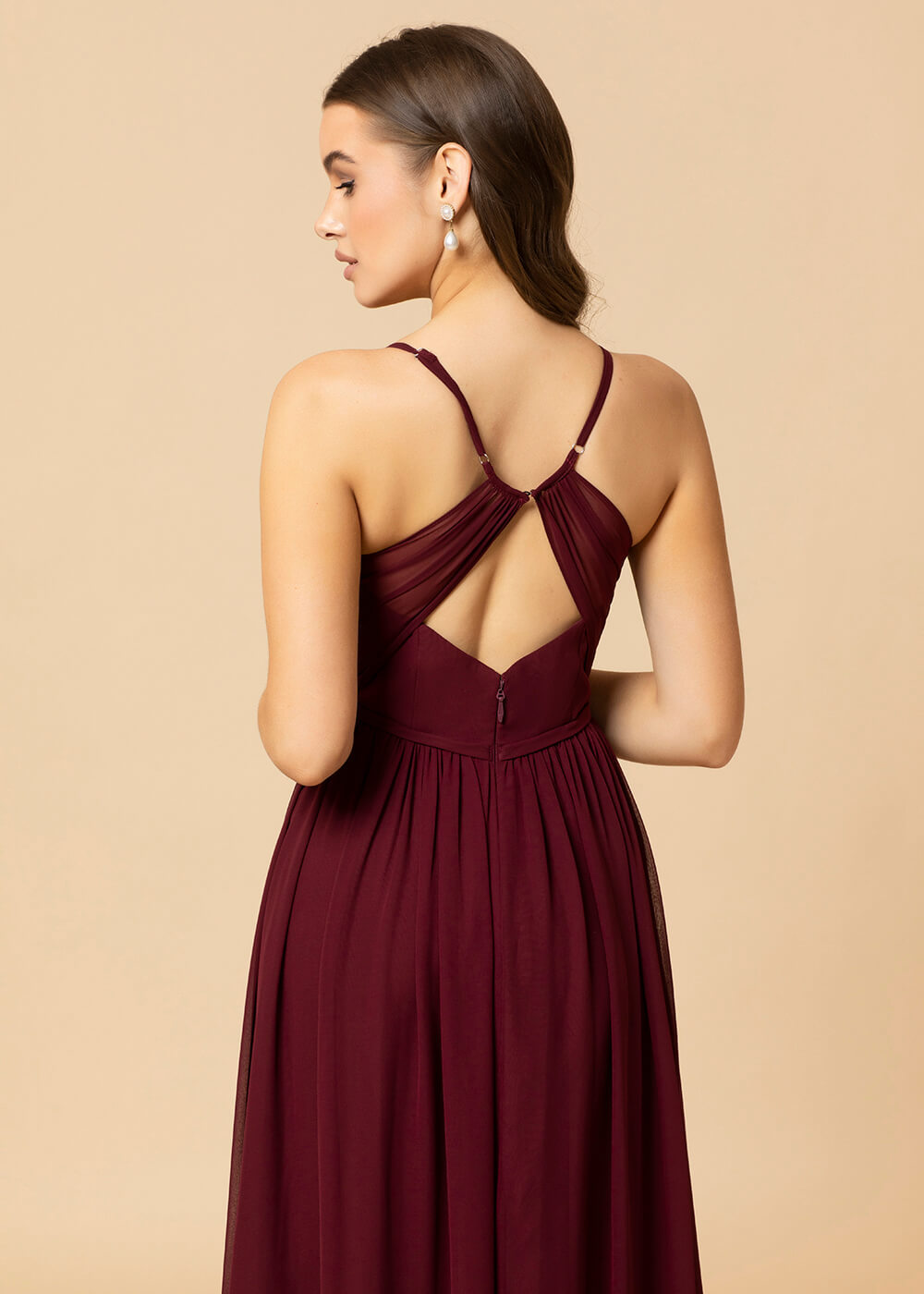 V-neck A-line Back Detail Chiffon Bridesmaid Dress