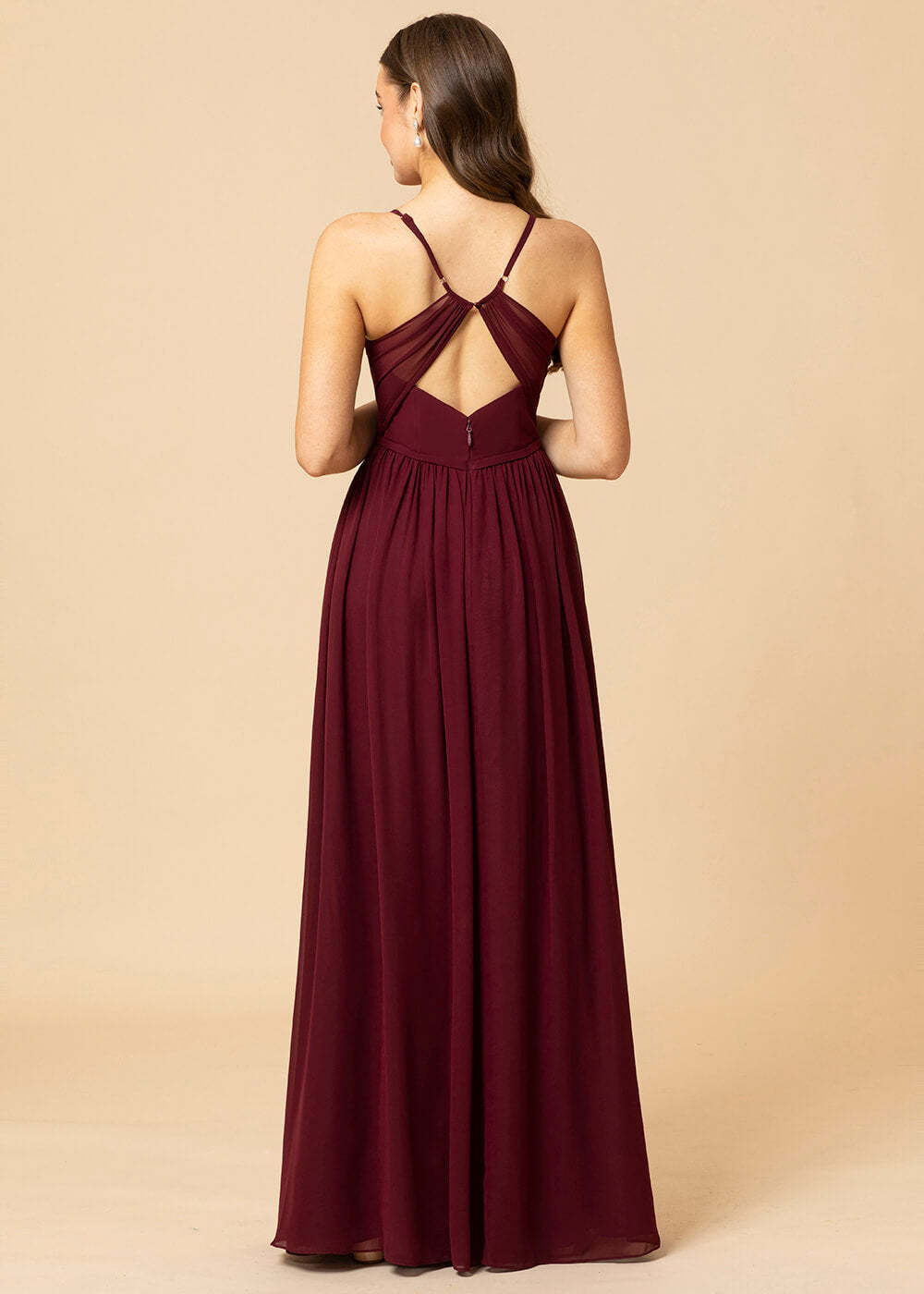 V-neck A-line Back Detail Chiffon Bridesmaid Dress