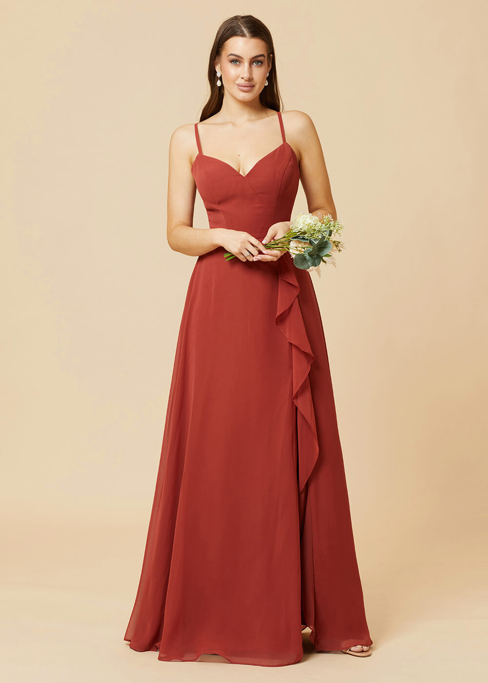 V-neck Strap Cross Back A-line Chiffon Bridesmaid Dress