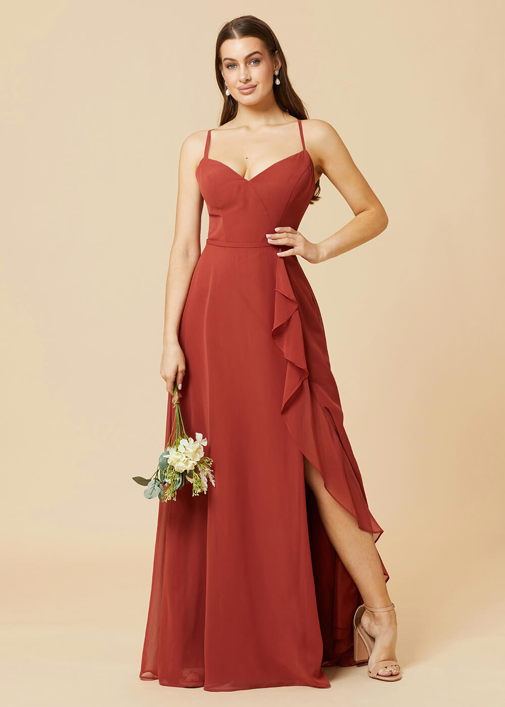 V-neck Strap Cross Back Chiffon Bridesmaid Dress