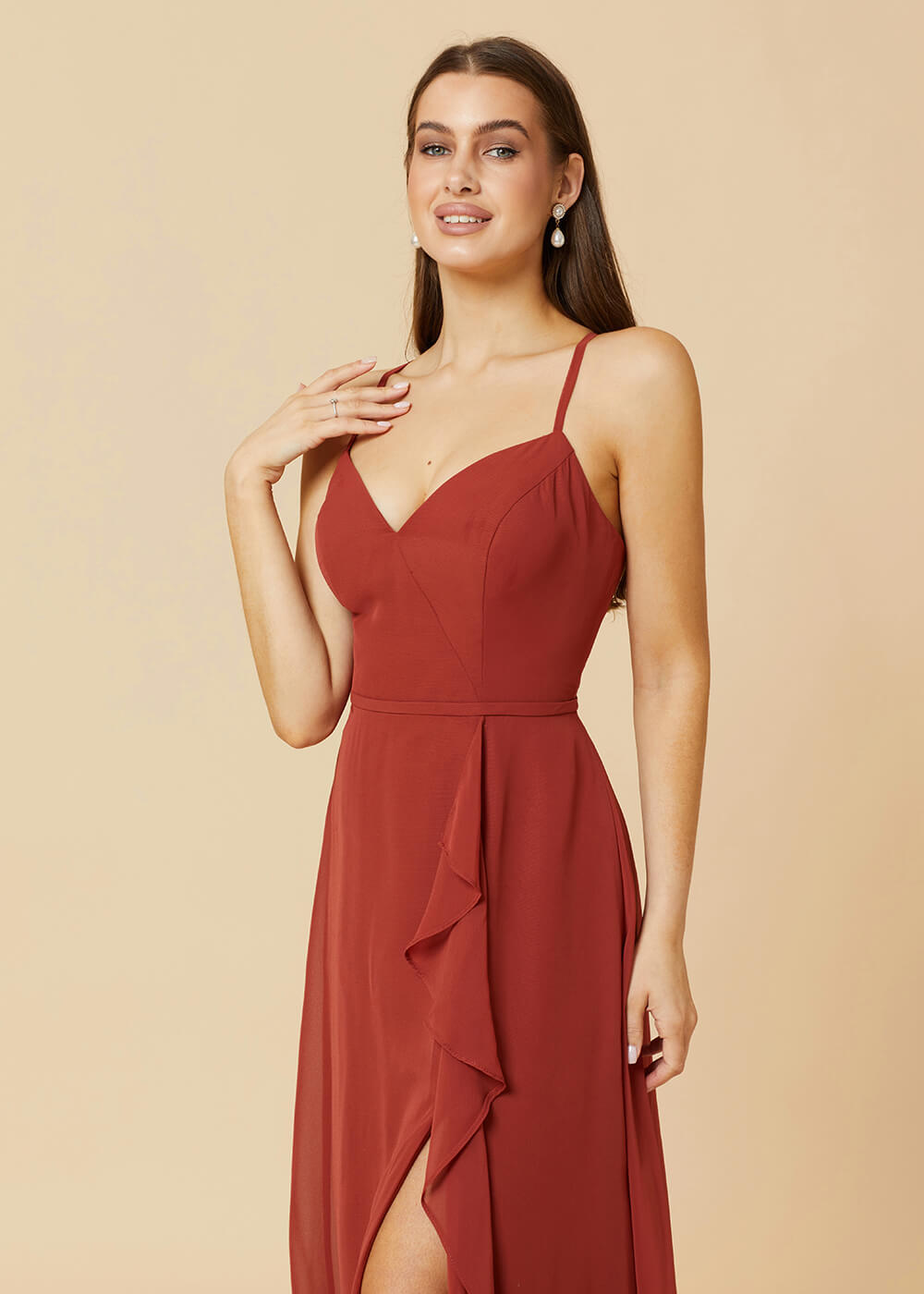V-neck Strap Cross Back Chiffon Bridesmaid Dress