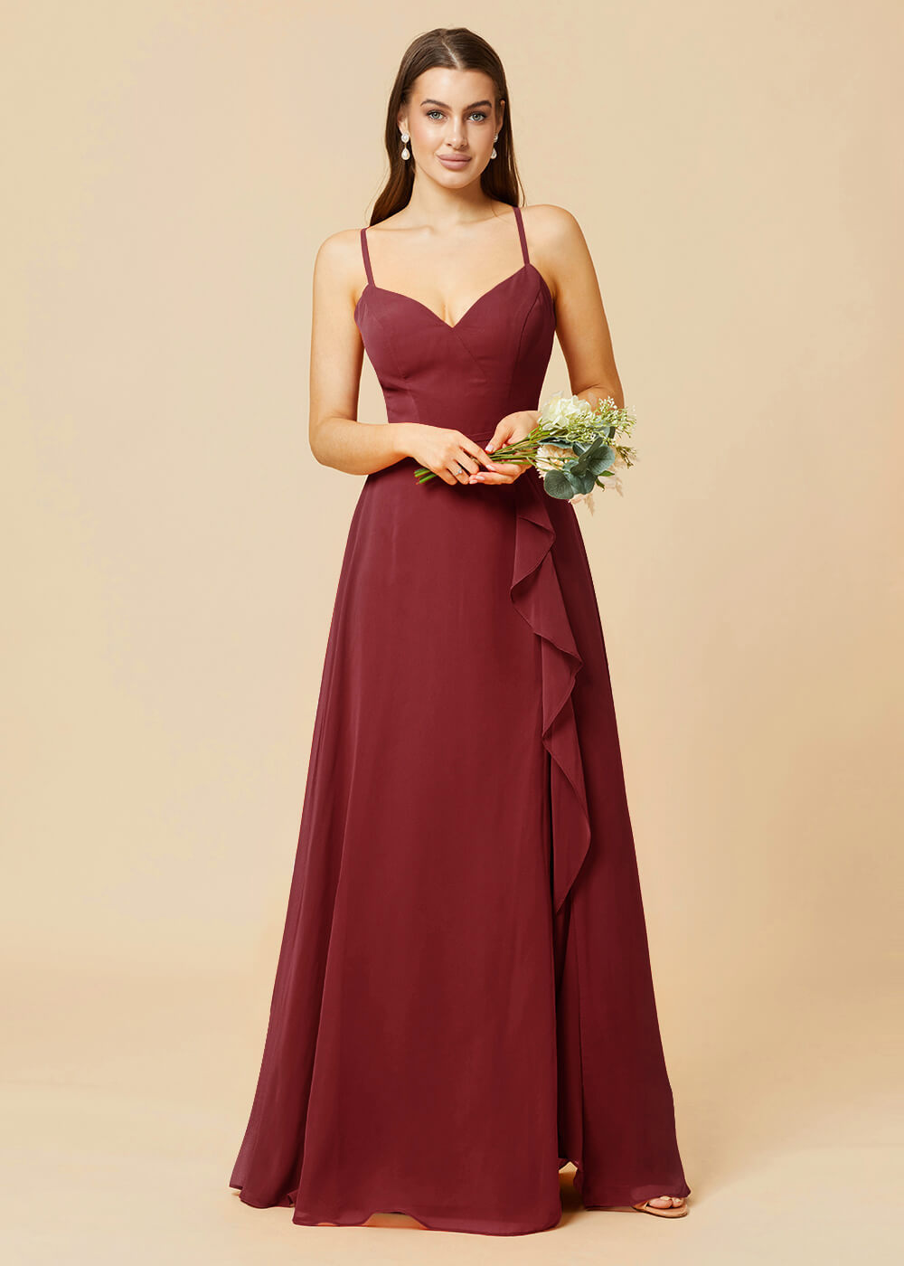 V-neck Strap Cross Back Chiffon Bridesmaid Dress