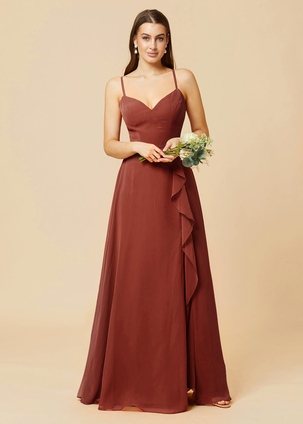 V-neck Strap Cross Back Chiffon Bridesmaid Dress