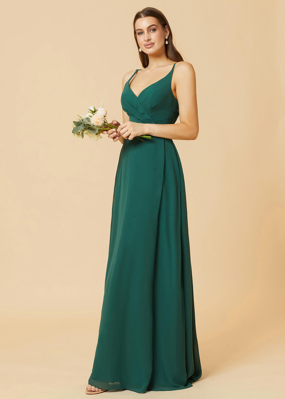 A-line V-neck Open Back Maxi Chiffon Bridesmaid Dress
