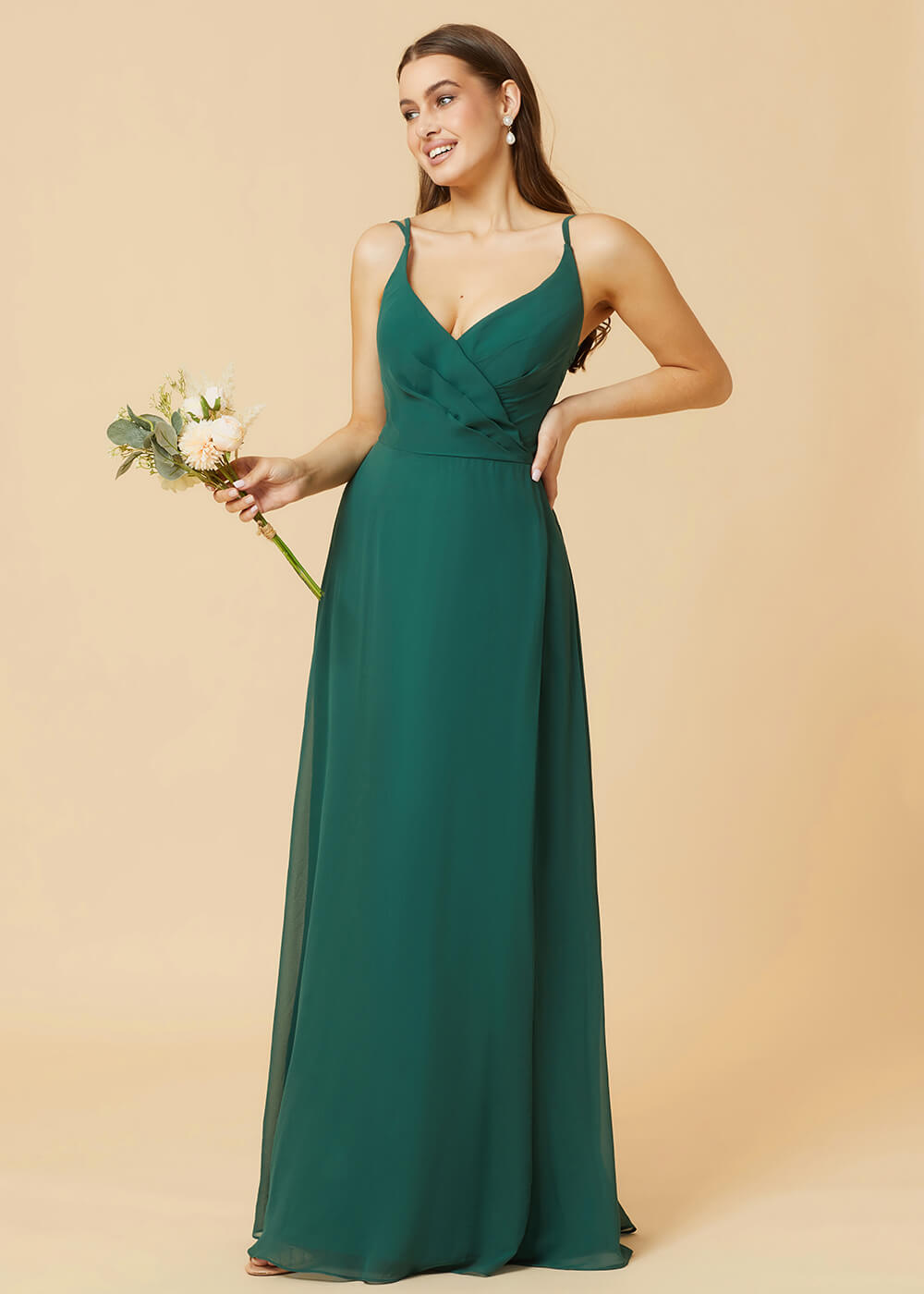 A-line V-neck Open Back Maxi Chiffon Bridesmaid Dress
