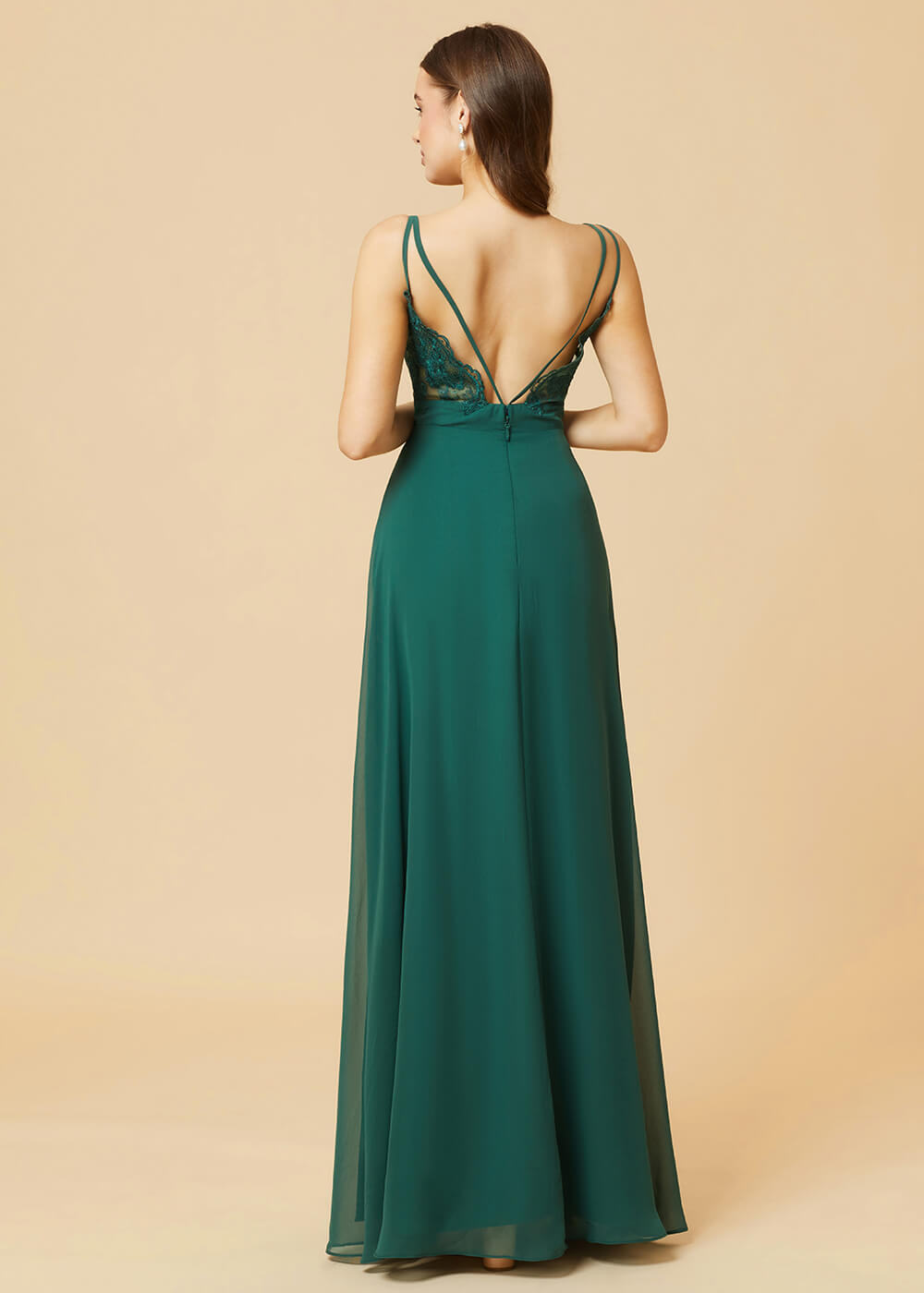 A-line V-neck Open Back Maxi Chiffon Bridesmaid Dress
