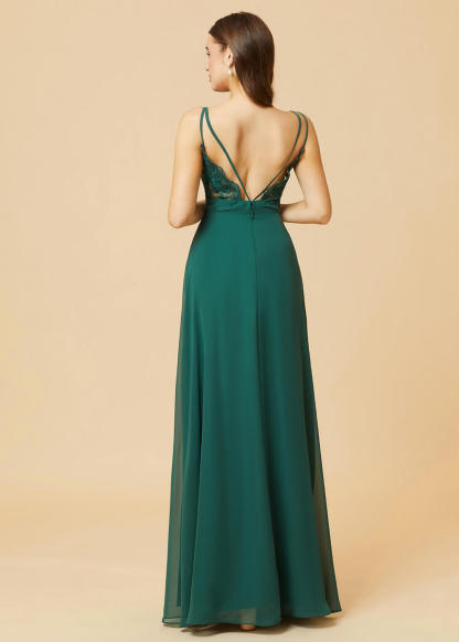 A-line V-neck Open Back Maxi Chiffon Bridesmaid Dress
