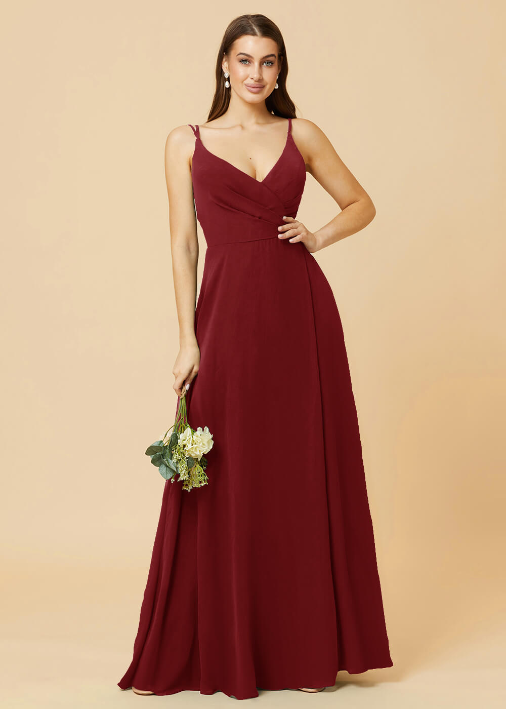 A-line V-neck Open Back Maxi Chiffon Bridesmaid Dress