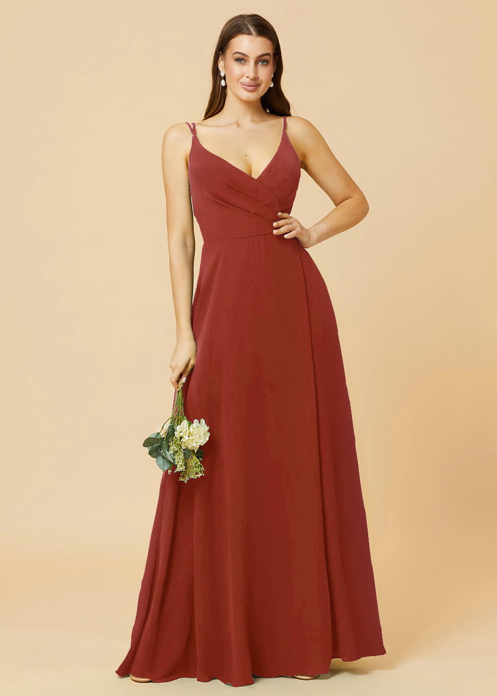 A-line V-neck Open Back Maxi Chiffon Bridesmaid Dress