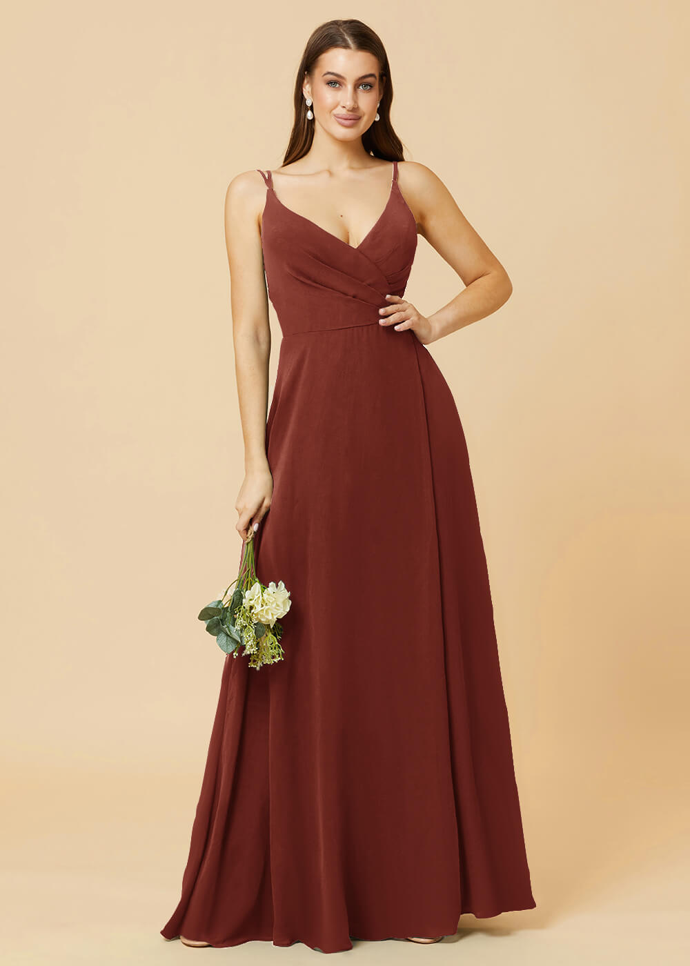 A-line V-neck Open Back Maxi Chiffon Bridesmaid Dress