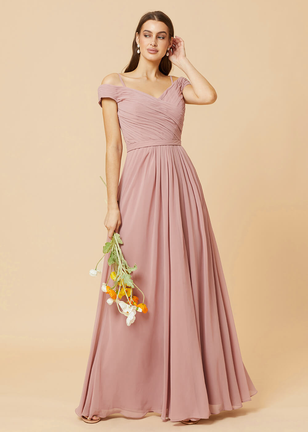 Off the Shoulder A-line Chiffon Bridesmaid Dress
