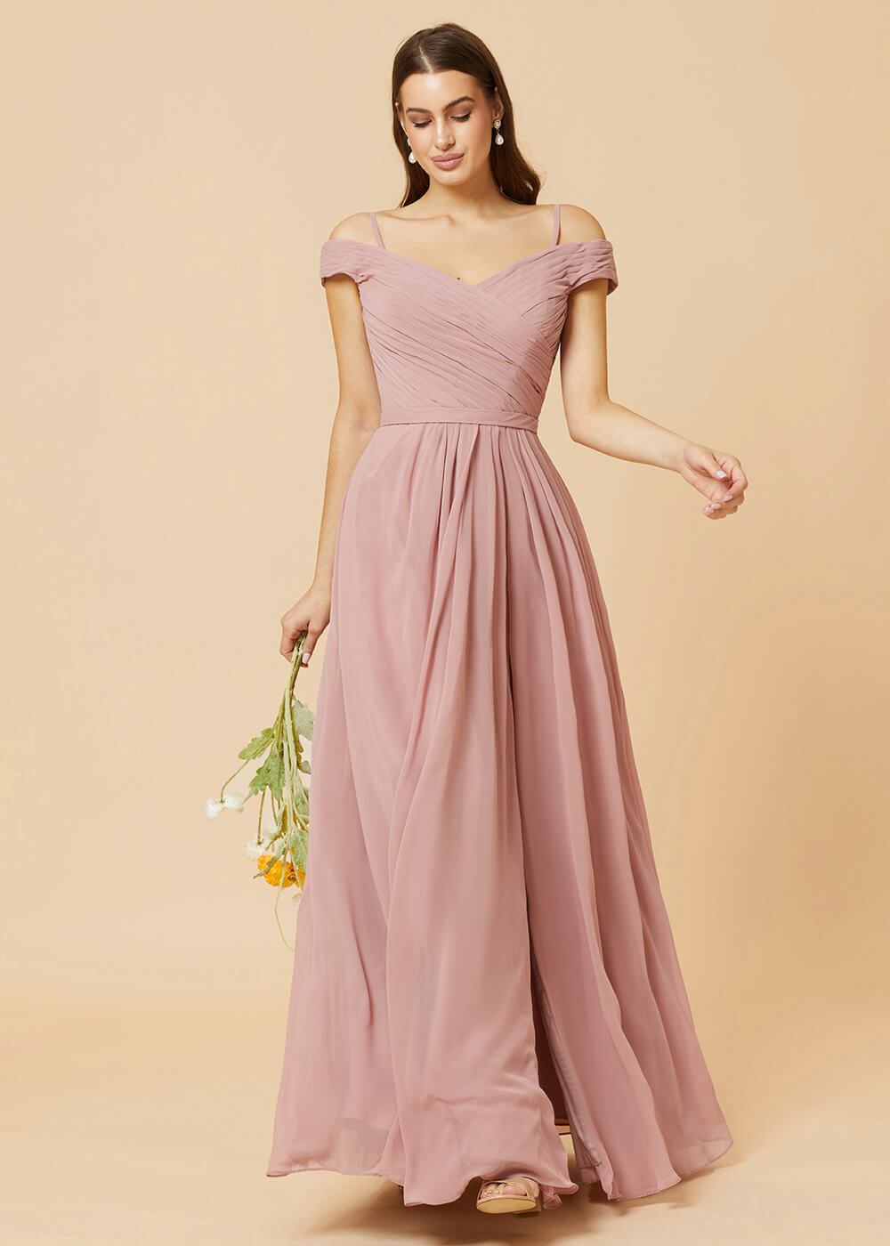 Off the Shoulder A-line Chiffon Bridesmaid Dress