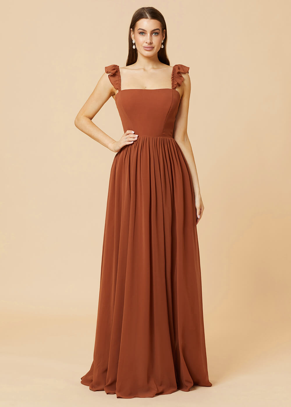 Square Neck A-line Chiffon Long Bridesmaid Dress
