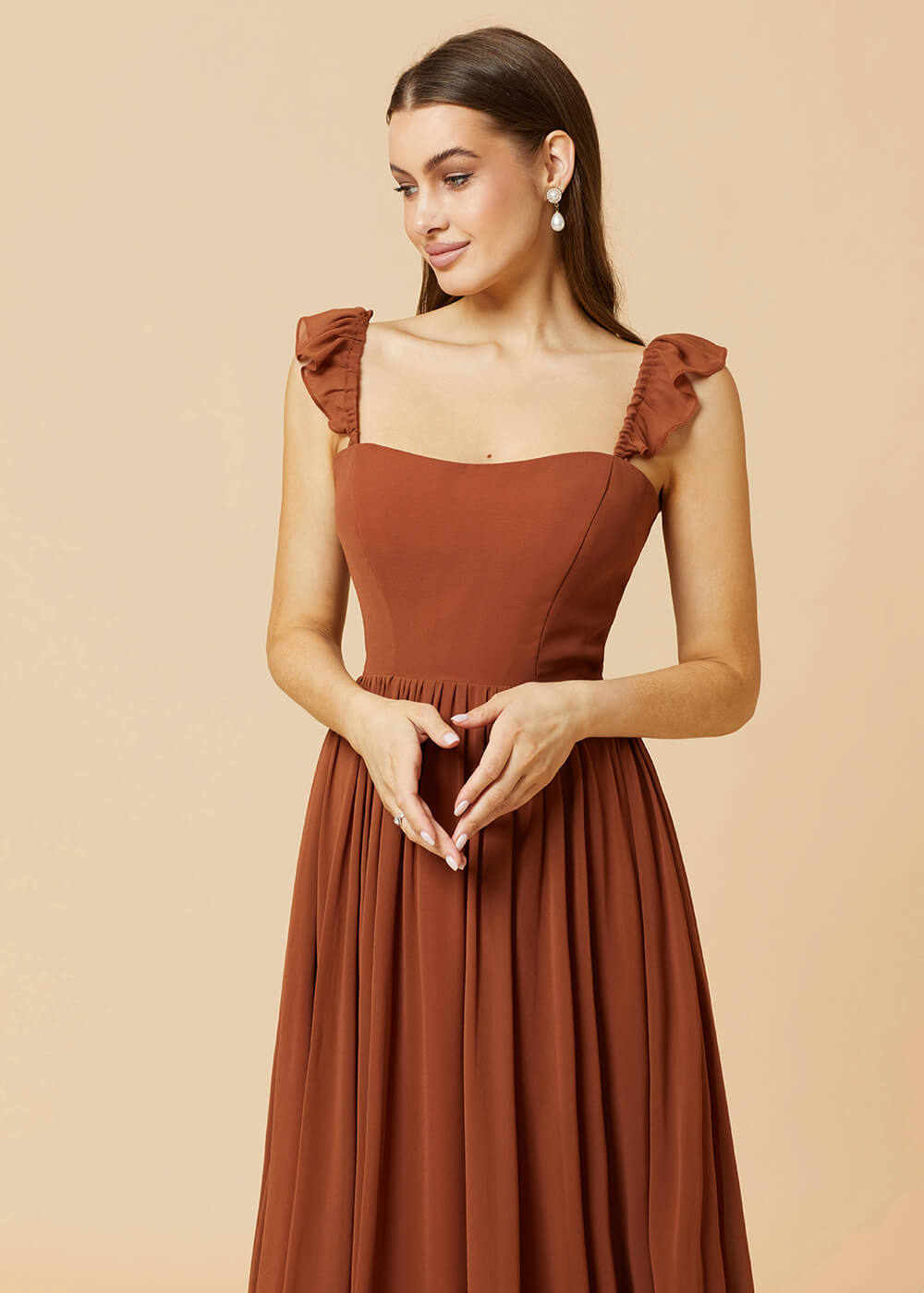 Square Neck A-line Chiffon Long Bridesmaid Dress