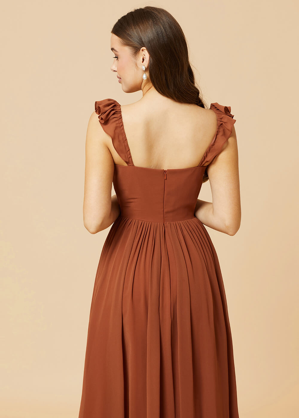 Square Neck A-line Chiffon Long Bridesmaid Dress
