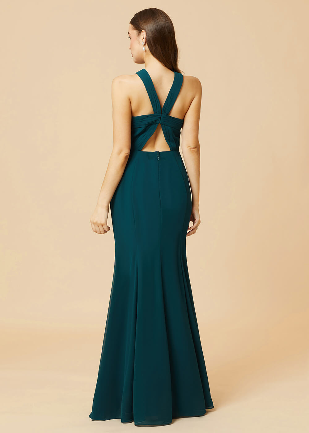 Halter Neck Sheath Chiffon Maxi Bridesmaid Dress