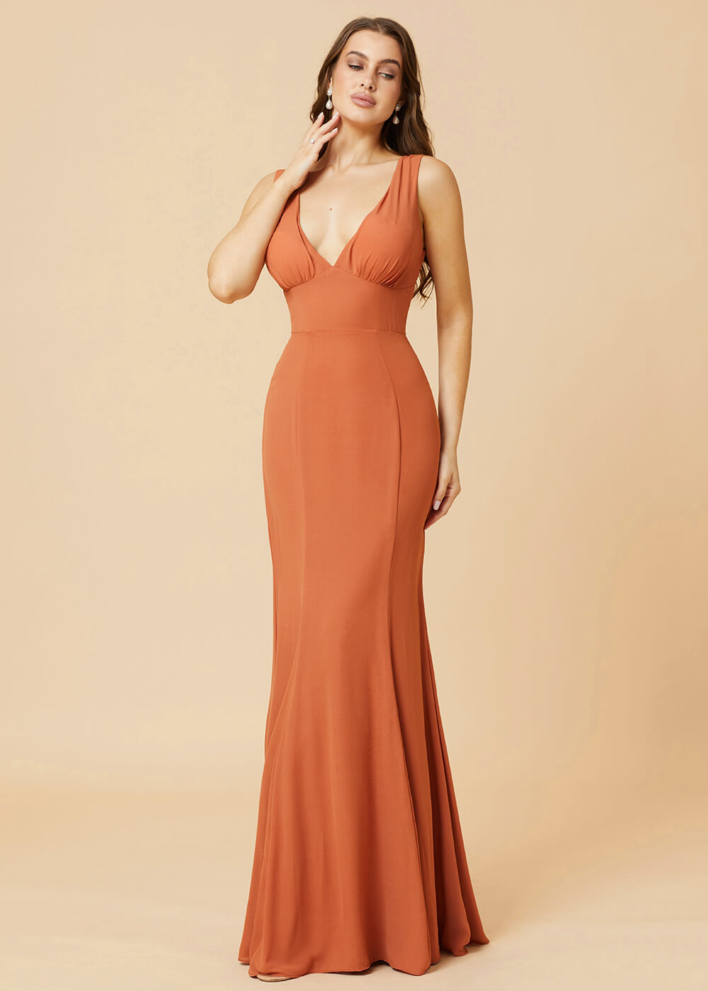 Deep V-neck Sheath Tie Back Chiffon Bridesmaid Dress