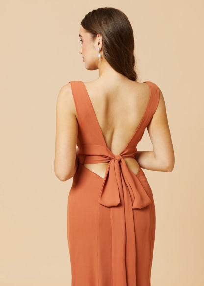 Deep V-neck Sheath Tie Back Chiffon Bridesmaid Dress