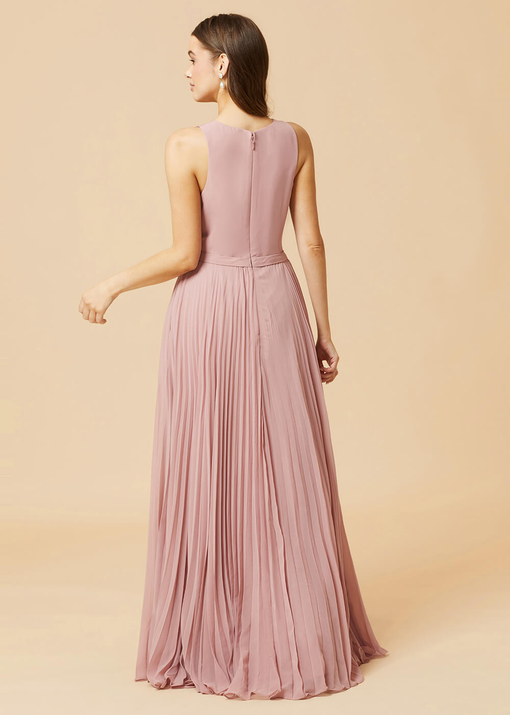Round Neck A-line Pleated Chiffon Bridesmaid Dress