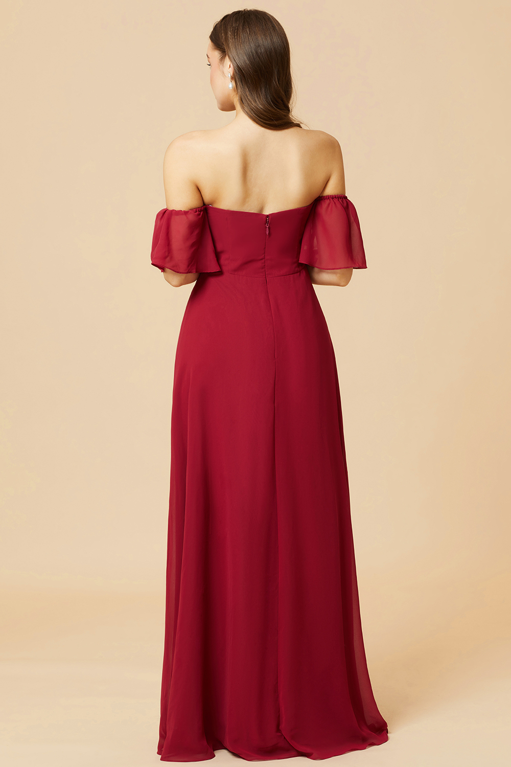 Off the Shoulder Open Back Chiffon Bridesmaid Dress