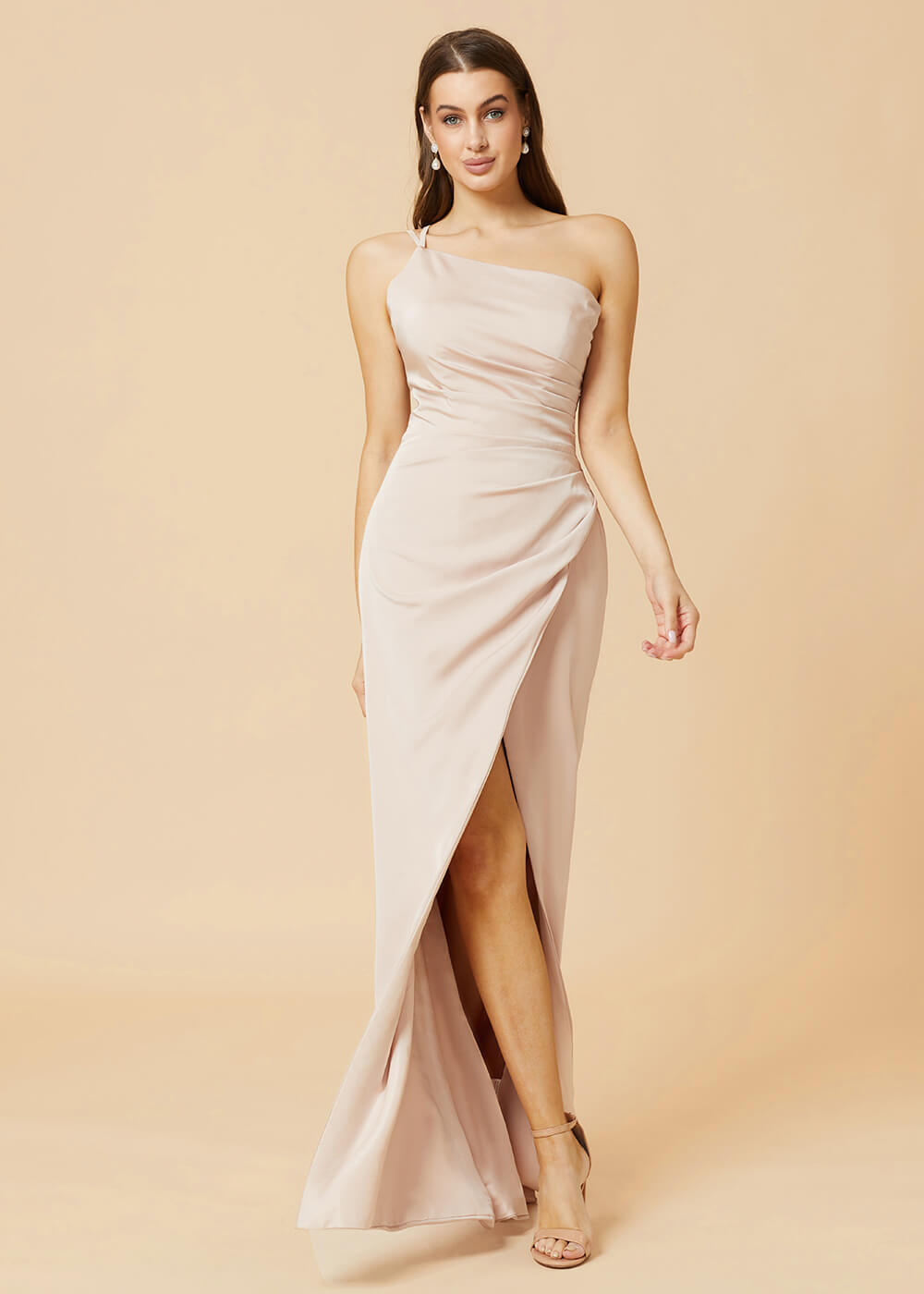 One Shoulder Satin Sheath Bridesmaid Dress
