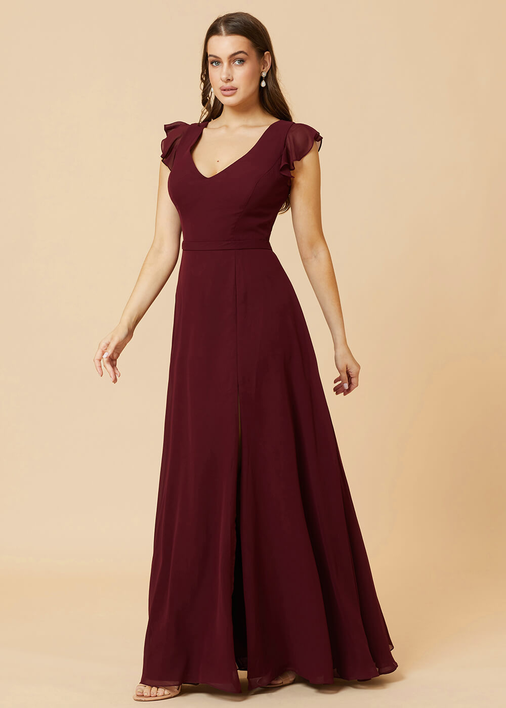 V-neck V-back A-line Chiffon Bridesmaid Dress