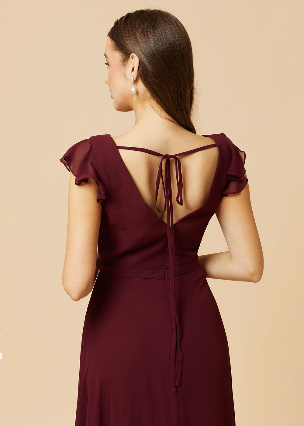 V-neck V-back A-line Chiffon Bridesmaid Dress