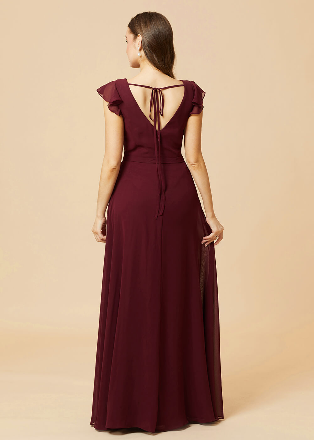 V-neck V-back A-line Chiffon Bridesmaid Dress