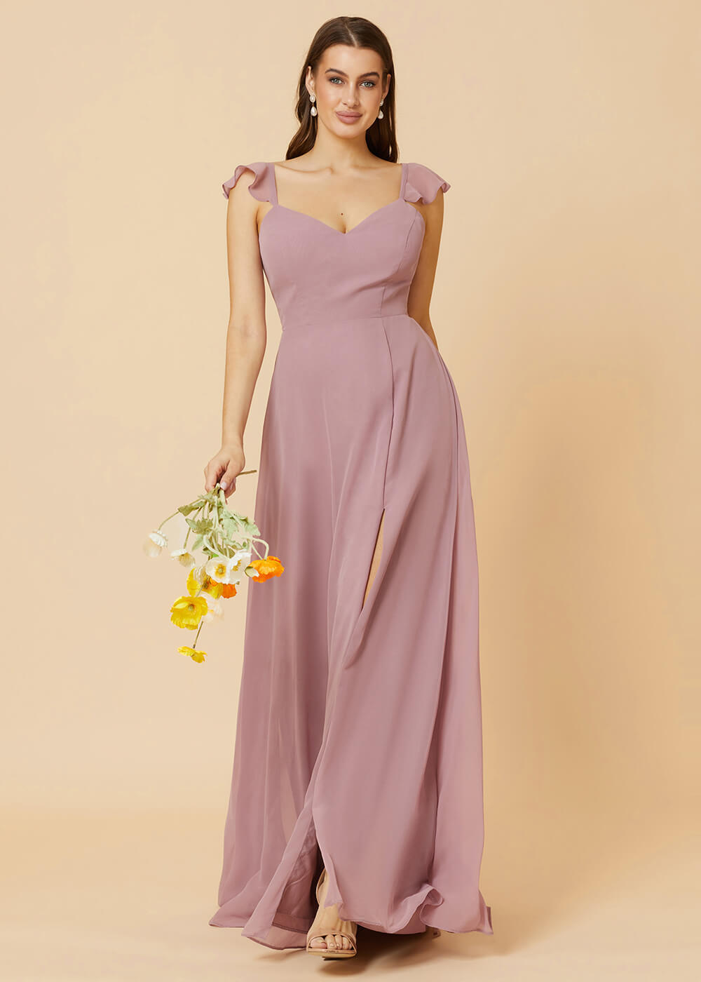 V-neck Tie Back Strap A-line Chiffon Bridesmaid Dress