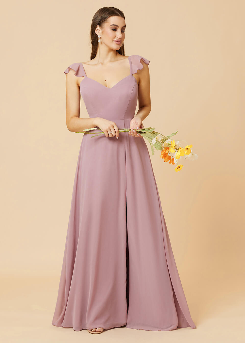 V-neck Tie Back Strap A-line Chiffon Bridesmaid Dress