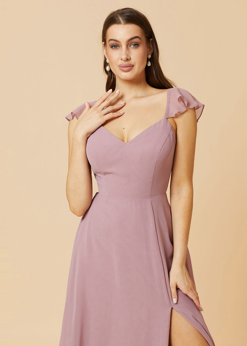 V-neck Tie Back Strap A-line Chiffon Bridesmaid Dress