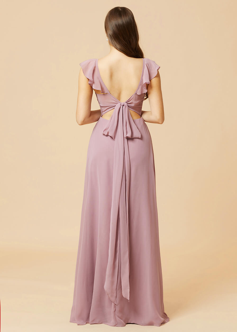 V-neck Tie Back Strap A-line Chiffon Bridesmaid Dress