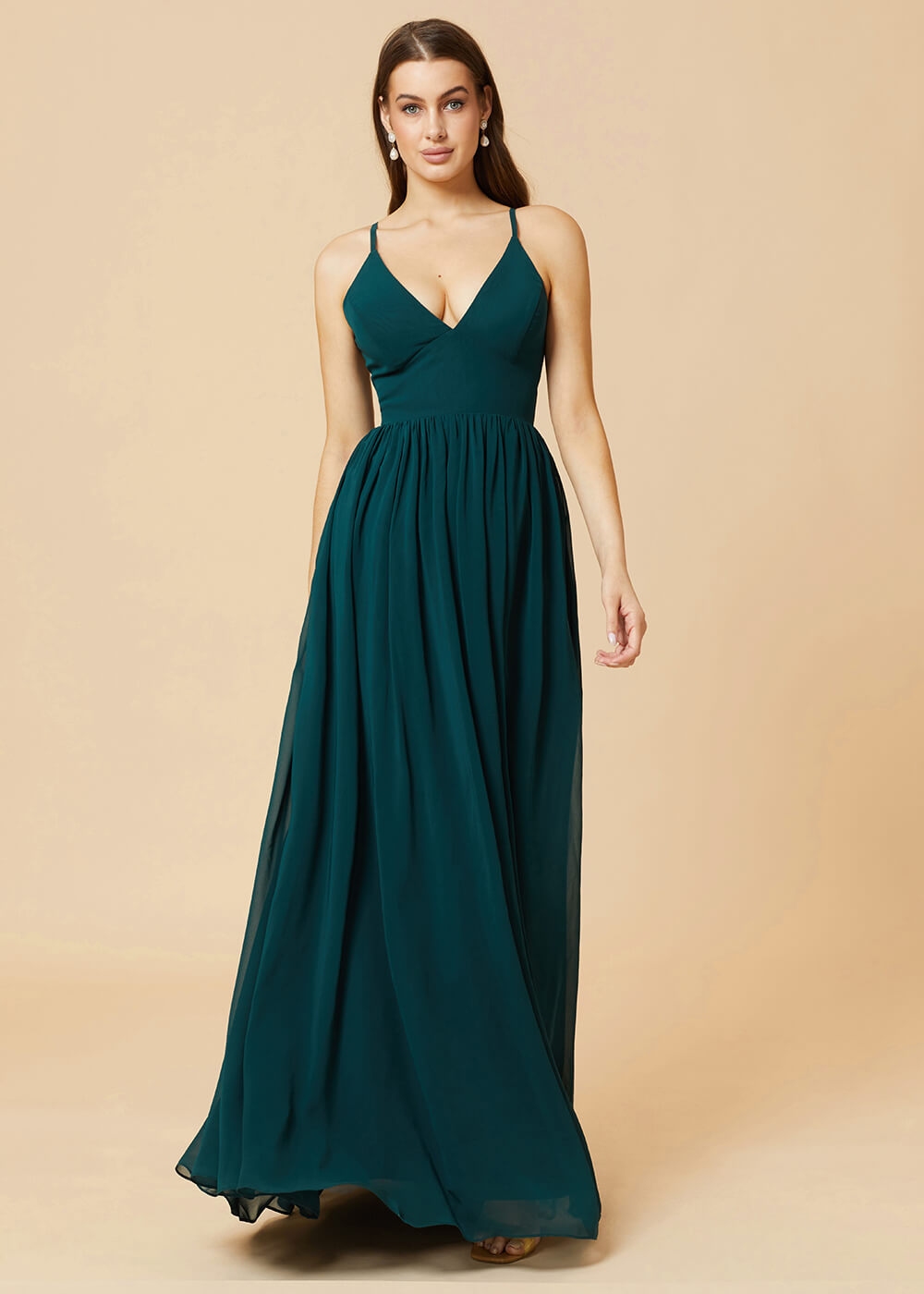 Deep V-neck Tie Back A-line Chiffon Bridesmaid Dress