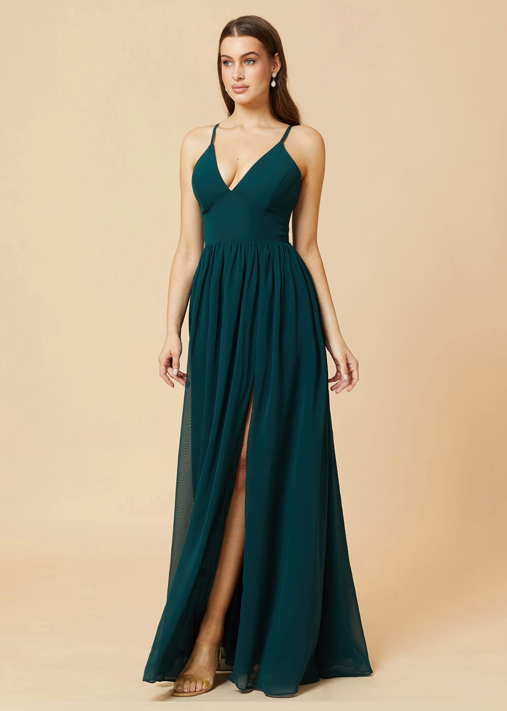 Deep V-neck Tie Back A-line Chiffon Bridesmaid Dress