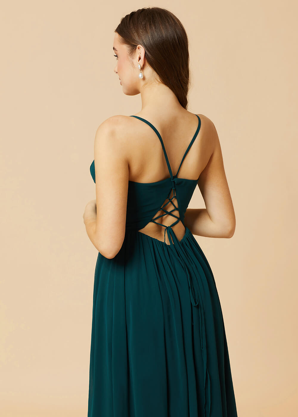 Deep V-neck Tie Back A-line Chiffon Bridesmaid Dress