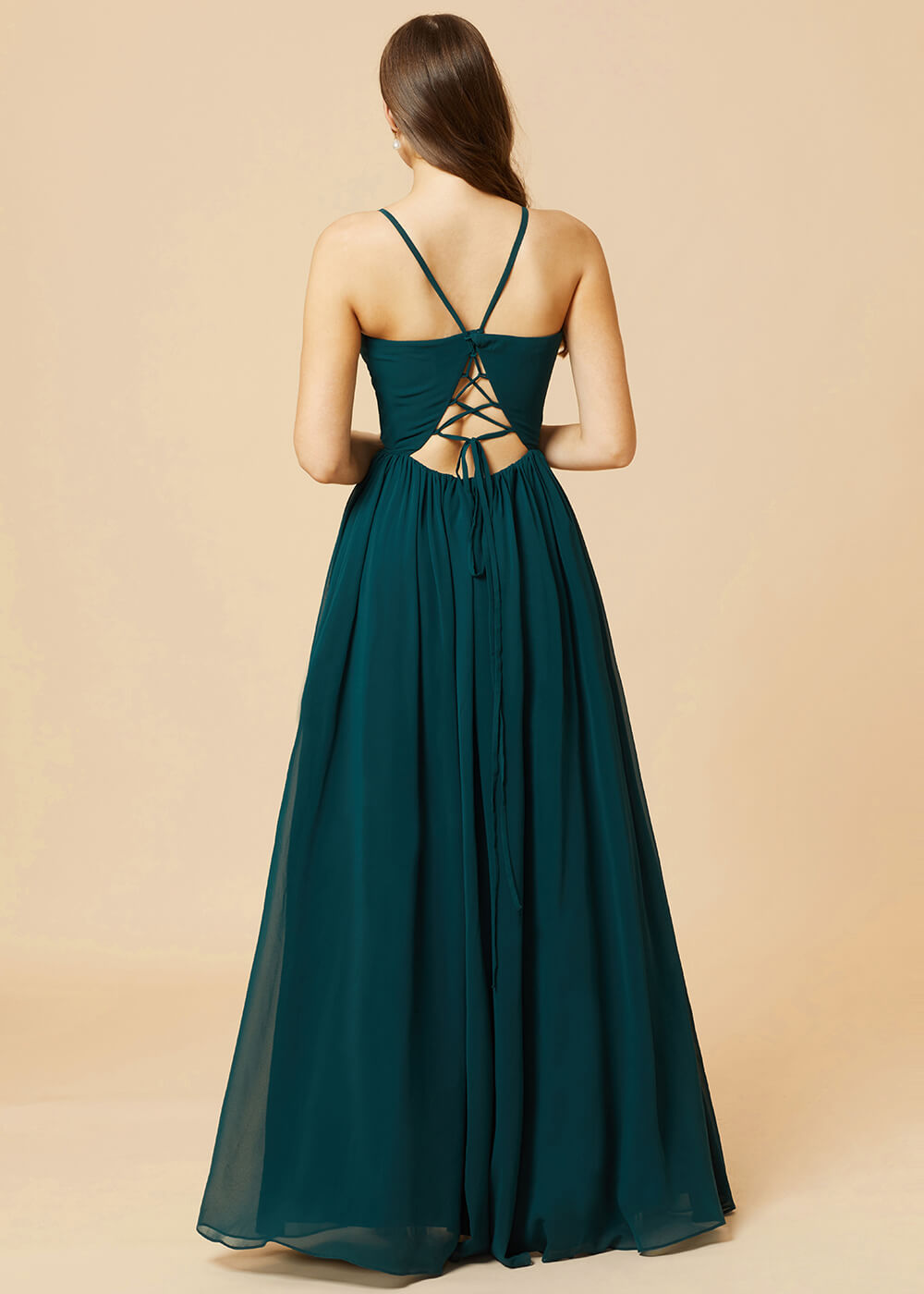 Deep V-neck Tie Back A-line Chiffon Bridesmaid Dress