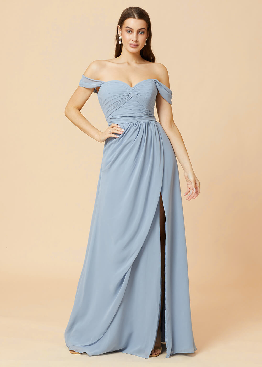 Off the Shoulder Pleated Chiffon A-line Bridesmaid Dress
