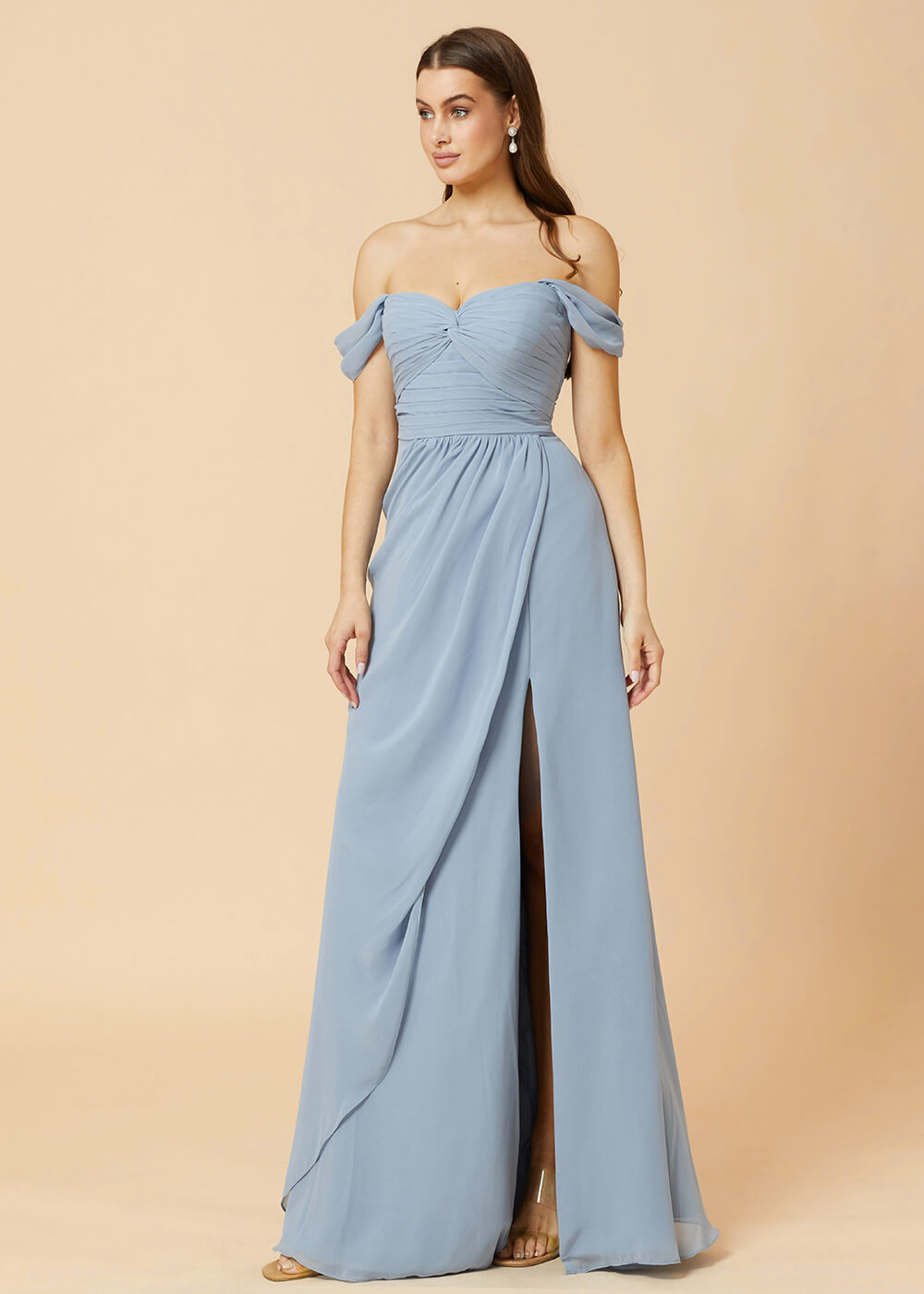 Off the Shoulder Pleated Chiffon A-line Bridesmaid Dress