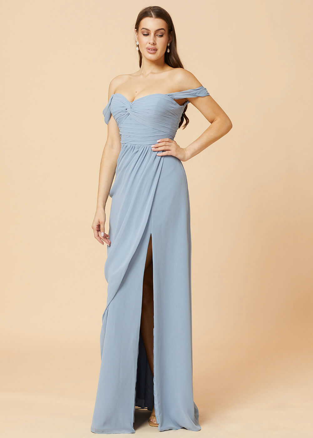 Off the Shoulder Pleated Chiffon A-line Bridesmaid Dress