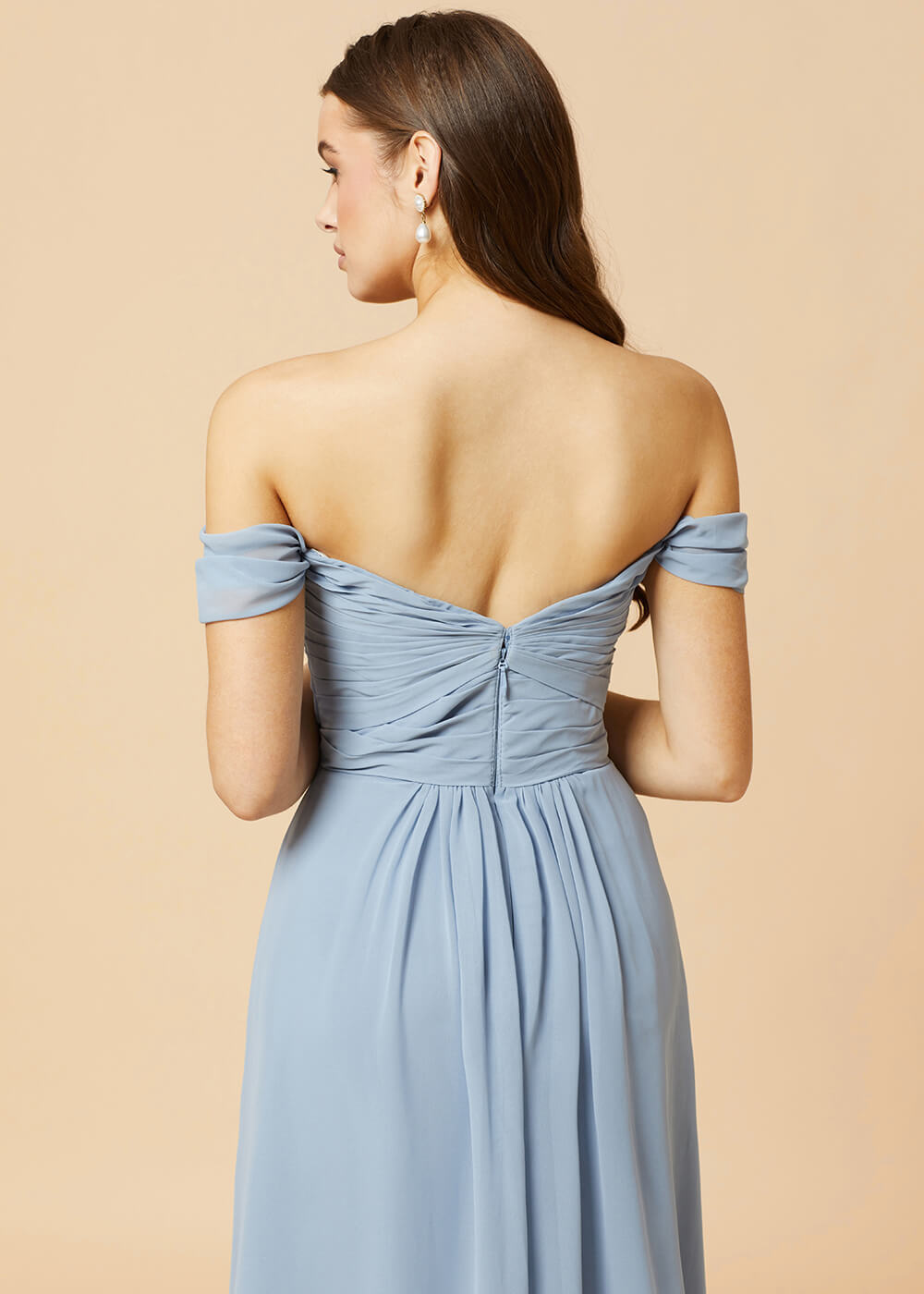 Off the Shoulder Pleated Chiffon A-line Bridesmaid Dress