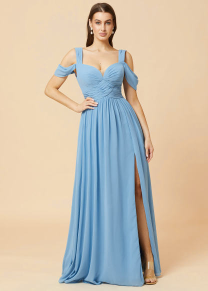 Sweetheart Neck A-line Pleated Chiffon Bridesmaid Dress with Side Slit