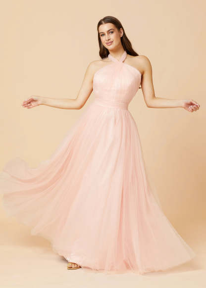 Halter Neck A-line Tulle Bridesmaid Dress