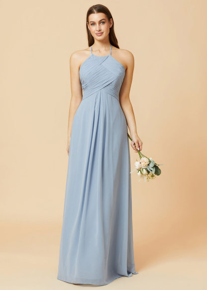 Halter Neck Pleated Chiffon Bridesmaid Dress